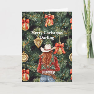Gold Western Red Hair Cowgirl Christmas  Card