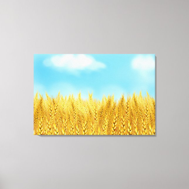 Gold Wheat Field Blue sky Oil Painting Summer Canvas Print (Front)