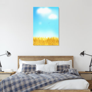 Gold Wheat Field Blue sky Oil Painting Summer Canvas Print