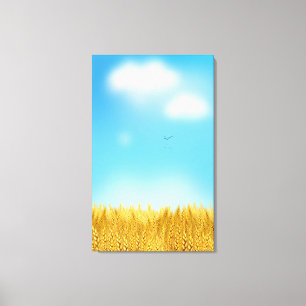 Gold Wheat Field Blue sky Oil Painting Summer Canvas Print