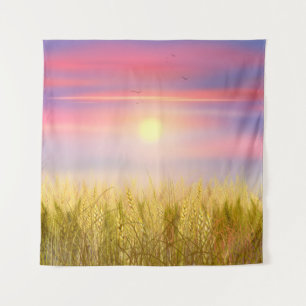 Gold Wheat Field Sunset sky Oil Painting Summer Tapestry