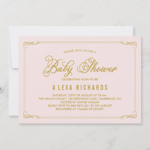 Gold Whimsical Borders Baby Shower Invitation