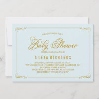 Gold Whimsical Borders Light Blue Baby Shower
