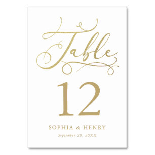 Gold Whimsical Calligraphy Table Number
