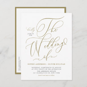Gold Whimsical Calligraphy Wedding Invitation Postcard