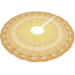 Gold Whimsical Christmas Prancing Deer and Lace Brushed Polyester Tree Skirt