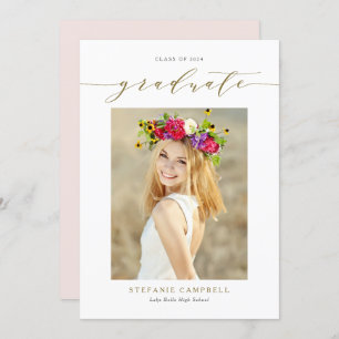 Gold Whimsical Script 2023 Photo Graduation Invitation