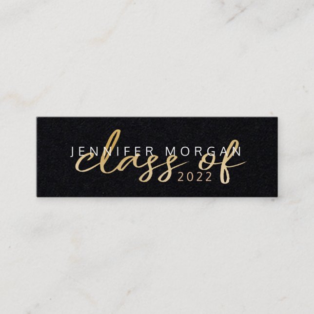 Gold Whimsical Script | Graduation Name Card (Front)