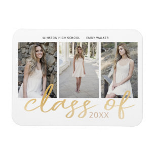 Gold Whimsical Script Photo Graduation Magnet