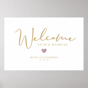 Gold Whimsical Welcome Guest Wedding Purple Heart Poster