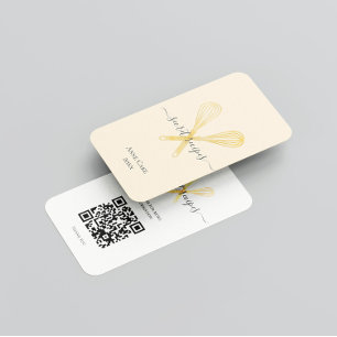 Gold Whisk Bakery Chef Caterer Editable Qr code Business Card
