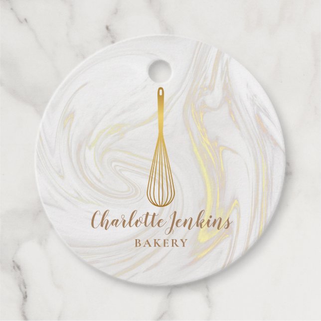 Gold Whisk Bakery Patisserie Marble Swirls Tag (Front)
