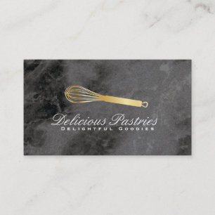 Gold Whisk   Culinary Master Black Marble Business Card