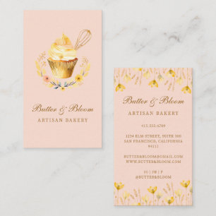 Gold Whisk & Cupcake, Baker Bakery Chef Caterer Business Card