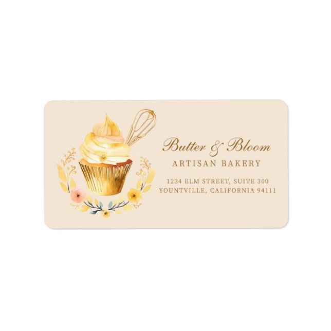 Gold Whisk & Cupcake, Baker Bakery Chef Caterer Label (Front)