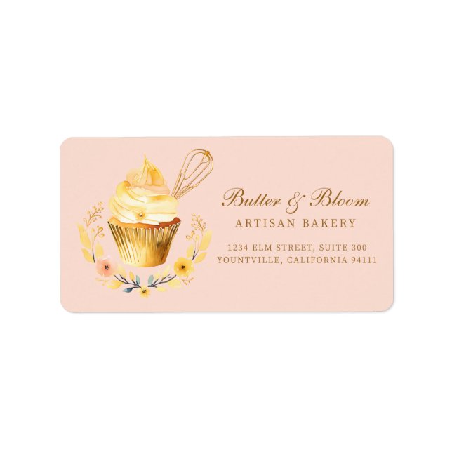Gold Whisk & Cupcake, Baker Bakery Chef Caterer Label (Front)