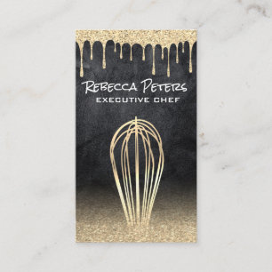 Gold Whisk Gold Glitter Drip Business Card
