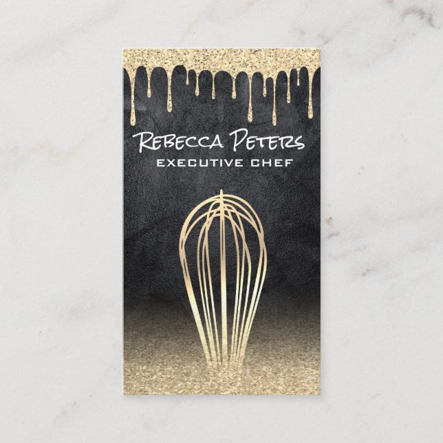 Gold Whisk | Gold Glitter Drip Business Card (Front)