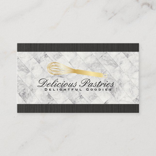 Gold Whisk Logo | Marble Background Business Card (Front)