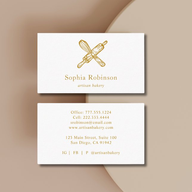 Gold Whisk Rolling Pin Bakery Chef Caterer  Business Card (Creator Uploaded)
