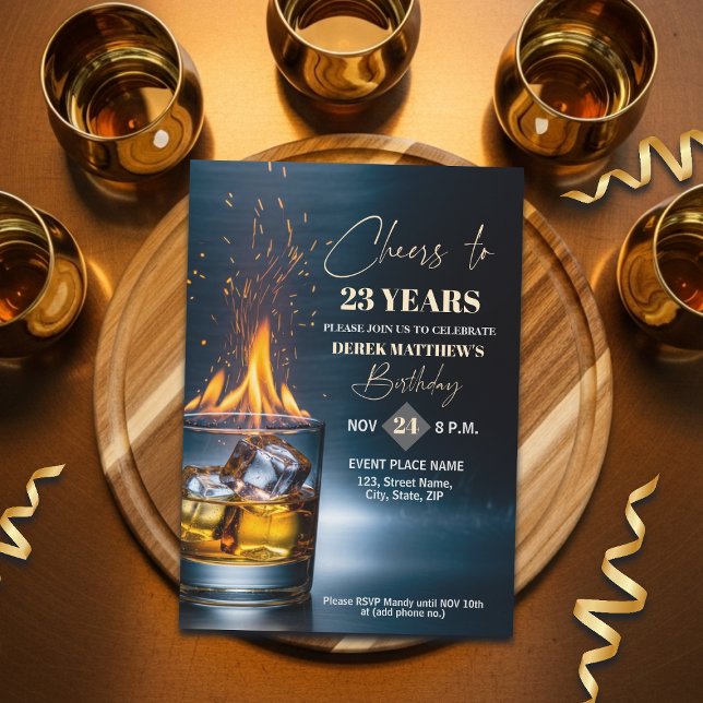 Gold Whiskey Theme Men 23rd Birthday Party Invitation (Creator Uploaded)
