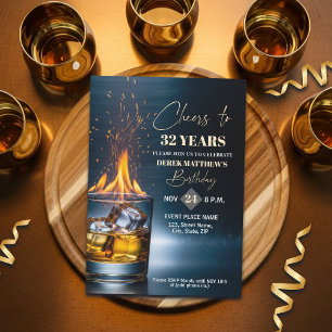 Gold Whiskey Theme Men 32nd Birthday Party Invitation