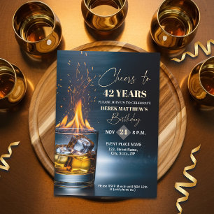 Gold Whiskey Theme Men 42nd Birthday Party Invitation