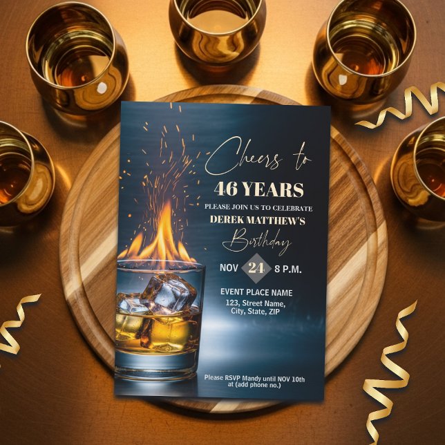 Gold Whiskey Theme Men 46th Birthday Party Invitation (Creator Uploaded)