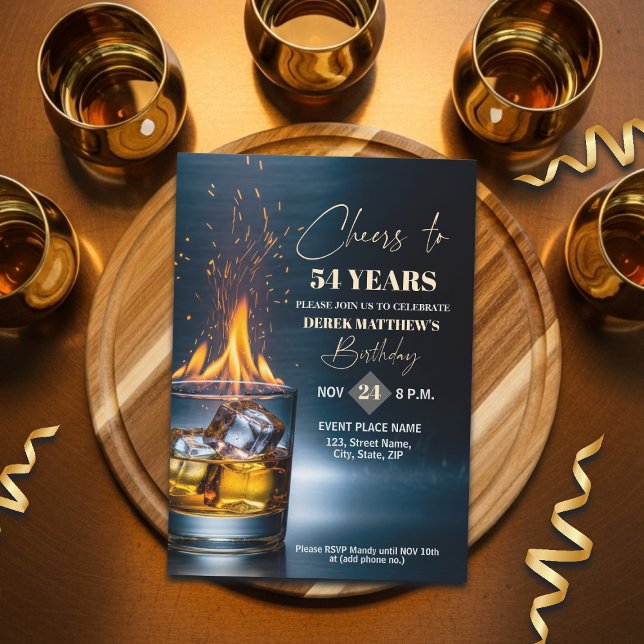 Gold Whiskey Theme Men 54th Birthday Party Invitation (Creator Uploaded)