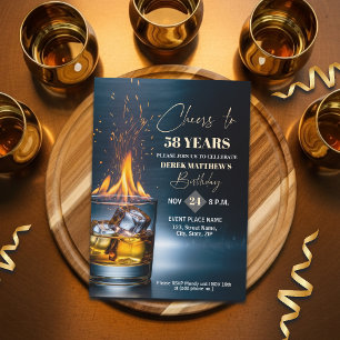 Gold Whiskey Theme Men 58th Birthday Party Invitation