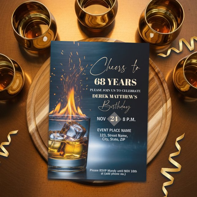 Gold Whiskey Theme Men 68th Birthday Party Invitation (Creator Uploaded)