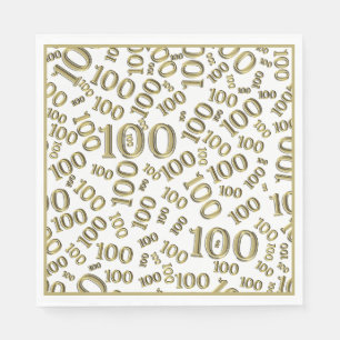 Gold/White 100 Random Number Pattern Napkin