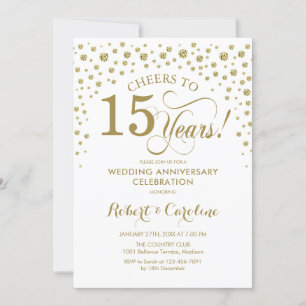 Gold White 15th Anniversary Celebration Invitation
