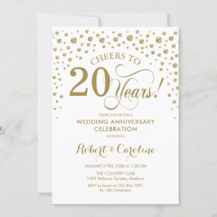 Gold White 20th Anniversary Celebration Invitation