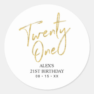 Gold & White 21st Birthday Party Favour Thank you Classic Round Sticker