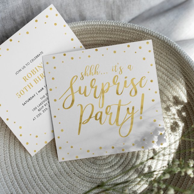 Gold & White | 50th Surprise Birthday Party Invitation (Creator Uploaded)