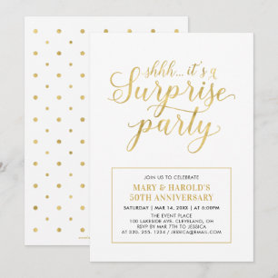 Gold & White   50th Surprise Wedding Anniversary Invitation