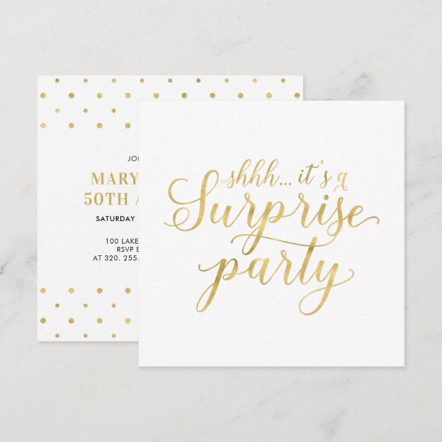 Gold & White | 50th Surprise Wedding Anniversary Invitation (Front/Back)