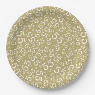 Gold/White 55th Random Number Pattern Paper Plate