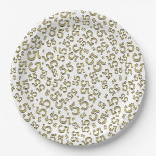 Gold/White 55th Random Number Pattern Paper Plate