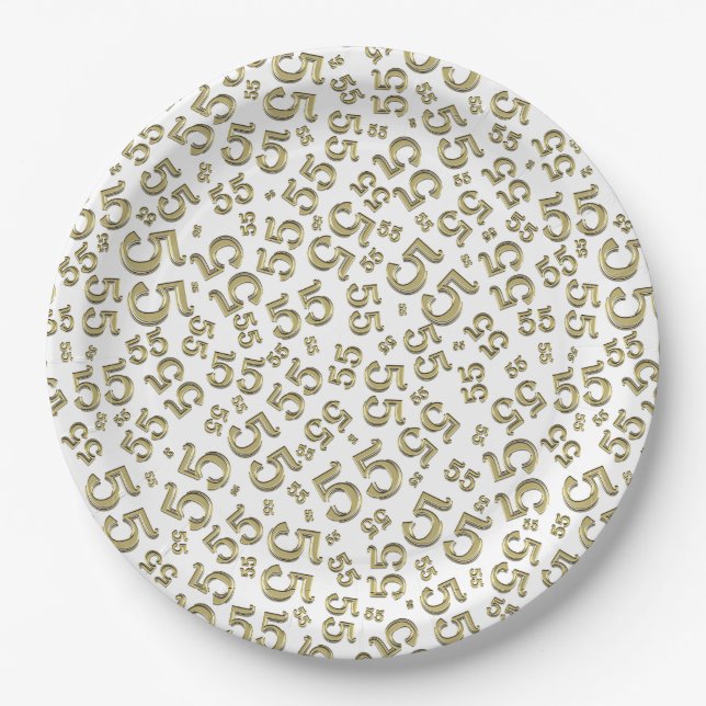  Gold/White 55th Random Number Pattern Paper Plate (Front)