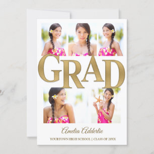 Gold White 5 Photo Grad Party Invitation