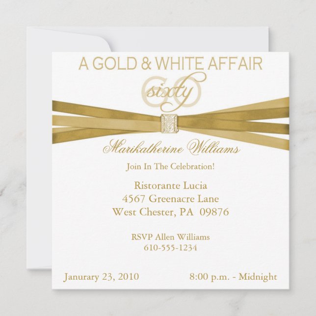 Gold & White 60th Birthday Party Invitations (Front)