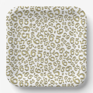  Gold/White 65th Random Number Pattern Paper Plate