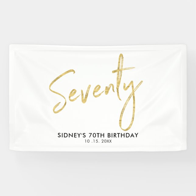 Gold & White 70th Birthday Party Welcome Banner (Horizontal)