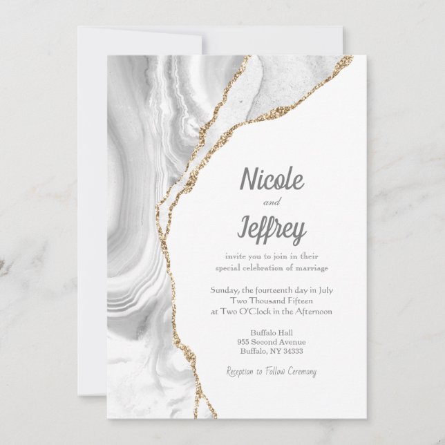 Gold & White Agate Elegant Wedding Invitation (Front)