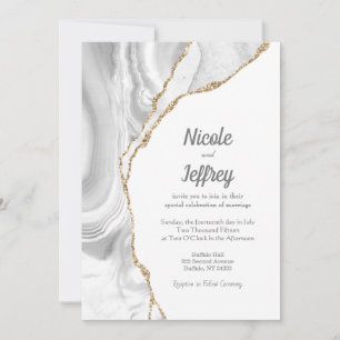 Gold & White Agate Elegant Wedding Invitation