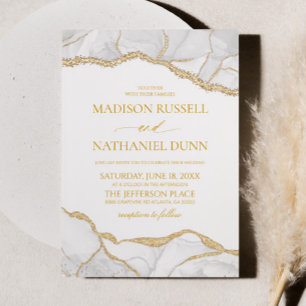 Gold White Agate Elegant Wedding Invitation