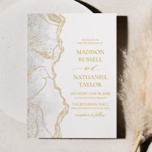 Gold White Agate Elegant Wedding Invitation