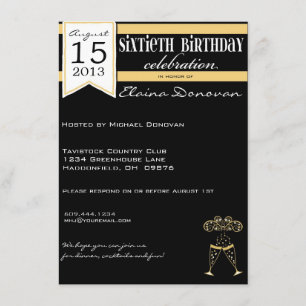 Gold, White and Black Champagne 60th Birthday Invitation